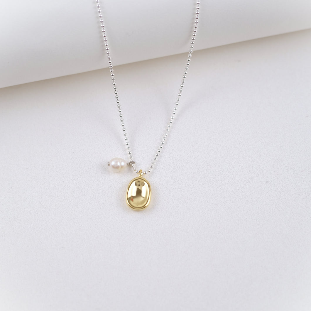 Round Tag with Pearl Pendant Necklace