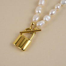 Load image into Gallery viewer, Lock Pendant Freshwater Pearl Choker Necklace
