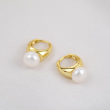 Load image into Gallery viewer, Bold Pearl Huggie Hoop Earrings
